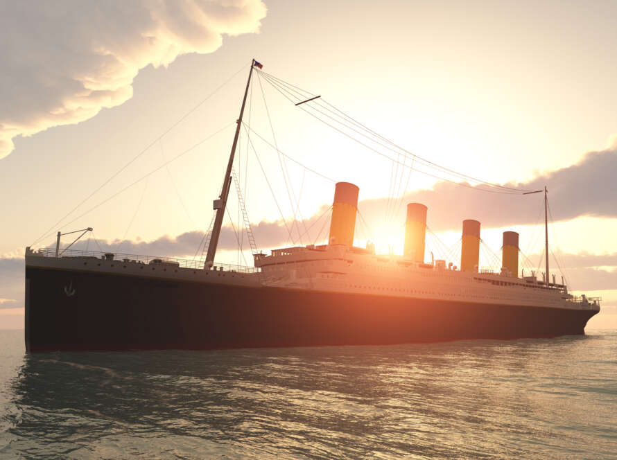 The RMS Titanic sailing into the sunset, symbolizing how hidden risks and governance failures beneath the surface can endanger even the grandest ventures—echoing the $218 million Titanic bankruptcy case where transparency and oversight came under scrutiny.